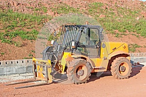 Forklift truck on a road construction site