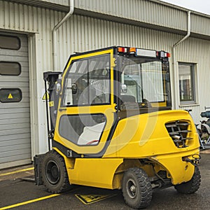 Forklift truck. A special small loader for lifting and transporting weights