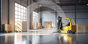 Forklift truck in warehouse for concept of logistics, shipping