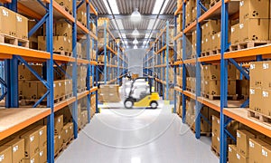 Forklift in warehouse