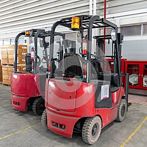 The forklift in warehouse