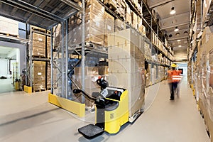 Forklift in warehouse