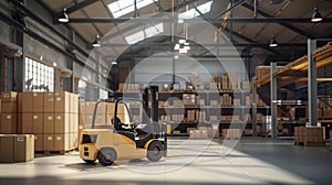 The forklift in a warehouse.AI generated image
