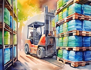 Forklift in a Warehouse. Generative AI