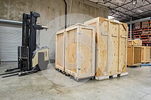 Forklift and wooden containers