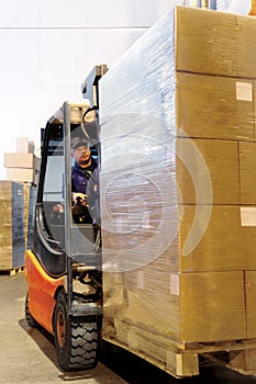 Forklift worker in loader at