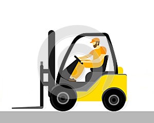 Forklift with a worker. Vector illustration in flat style