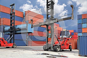 Forklift working in container yard