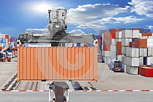 Forklifts container being unloaded at the harbor