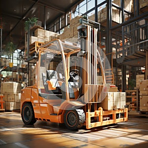 Forklifts lift goods in industrial settings or warehouses for export and import shipping containers