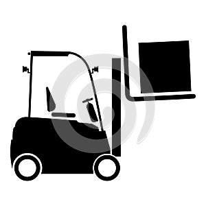 Forklifts truck Lifting machine Cargo lift machine Cargo transportation concept icon black color vector illustration flat style photo