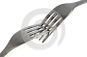 Forks close-up on white background