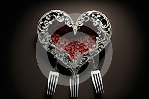 Forks and a heart Holiday menu for Valentines Day. Generative AI