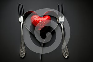 Forks and a heart Holiday menu for Valentines Day. Generative AI