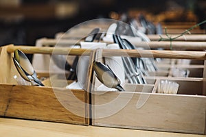 Forks, knifes and spoons in restaurants interior