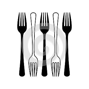 Forks silhouette and outline illustration