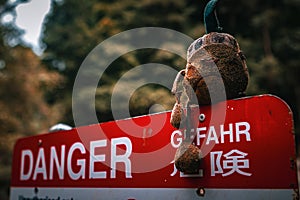 Forlorn Toy on Danger Sign photo