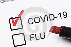 The form confirms the diagnosis of covid-19. Pandemic Control Concept