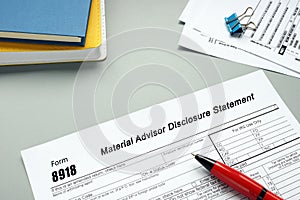 Form 8918 Material Advisor Disclosure Statement sign on the sheet