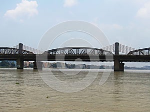 Modern and anciant steel structure in bridge technology.. photo