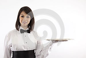 Formal Brunette Server with Silver Tray