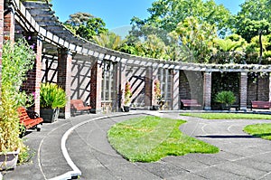 The formal courtyard at the Auckland Domain Winter Garden