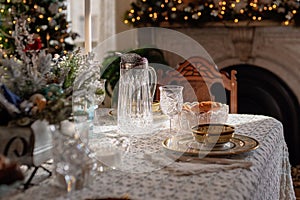 Formal dining room decorated for the holidays