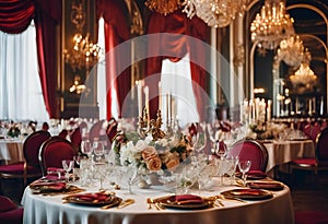 the formal dinner room is ready for the guests to sit