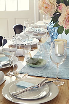 Formal dinner table setting at home