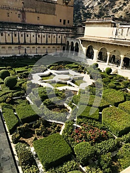 Formal garden at Amer Fort Asia - India - Rajasthan - Jaipur