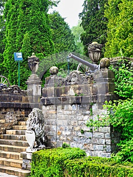 Formal Gardens and Antique Canon, Peles Castle Grounds, Romania