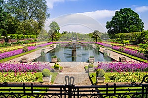 Formal gardens and fountains at Kensington Palace, London