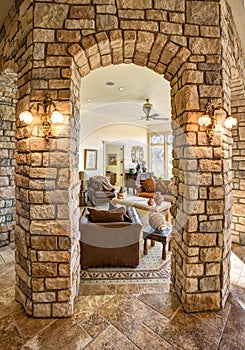 The formal great room in a modern upscale residence