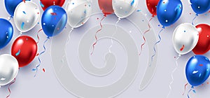 Formal greeting design in national blue, red and white colors with realistic flying balloons