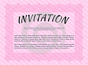 Formal invitation. Artistry design. Easy to print. Vector illustration.  Pink color