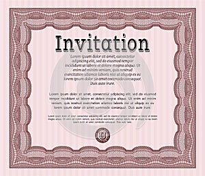 Formal invitation. Superior design. Complex background. Vector illustration.  Red color. EPS10