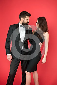 Formal party. love and romance. art experts of bearded man and woman. esthete. Romantic relations. Couple in love on
