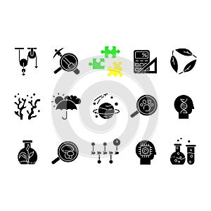 Formal and pure science black glyph icons set on white space