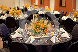 Formal table setting with flower decoration