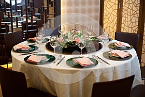 Formal table setting with flower decoration