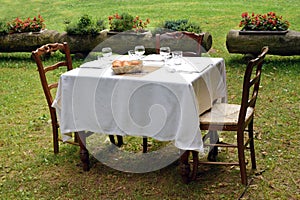 Formal table setting on a private lawn