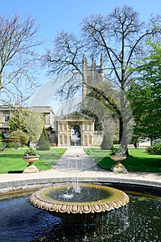 Formal traditional English garden with fountain