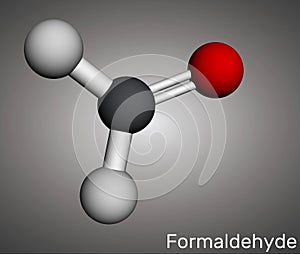 Formaldehyde, methanal, formalin, methylene oxide, methylaldehyde, oxomethane molecule. Molecular model. 3D rendering