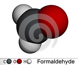 Formaldehyde, methanal, formalin, methylene oxide, methylaldehyde, oxomethane molecule. Molecular model. 3D rendering