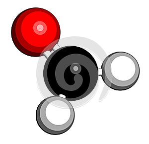 Formaldehyde methanal molecule. Important indoor pollutant. 3D rendering. Atoms are represented as spheres with conventional.