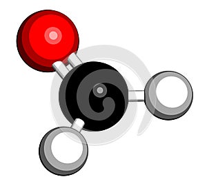 Formaldehyde methanal molecule. Important indoor pollutant. 3D rendering. Atoms are represented as spheres with conventional.