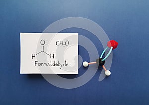 Formaldehyde, methanal molecule. Molecular structure model and structural chemical formula of formaldehyde molecule