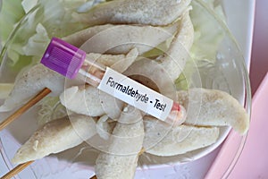 Formaldehyde test, food sample to analyze in the laboratory