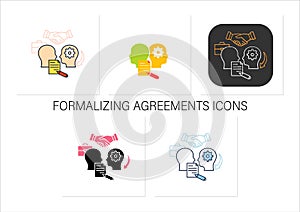 Formalizing agreements icons set