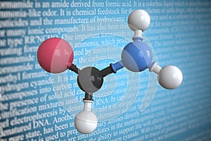 Formamide scientific molecular model, 3D rendering